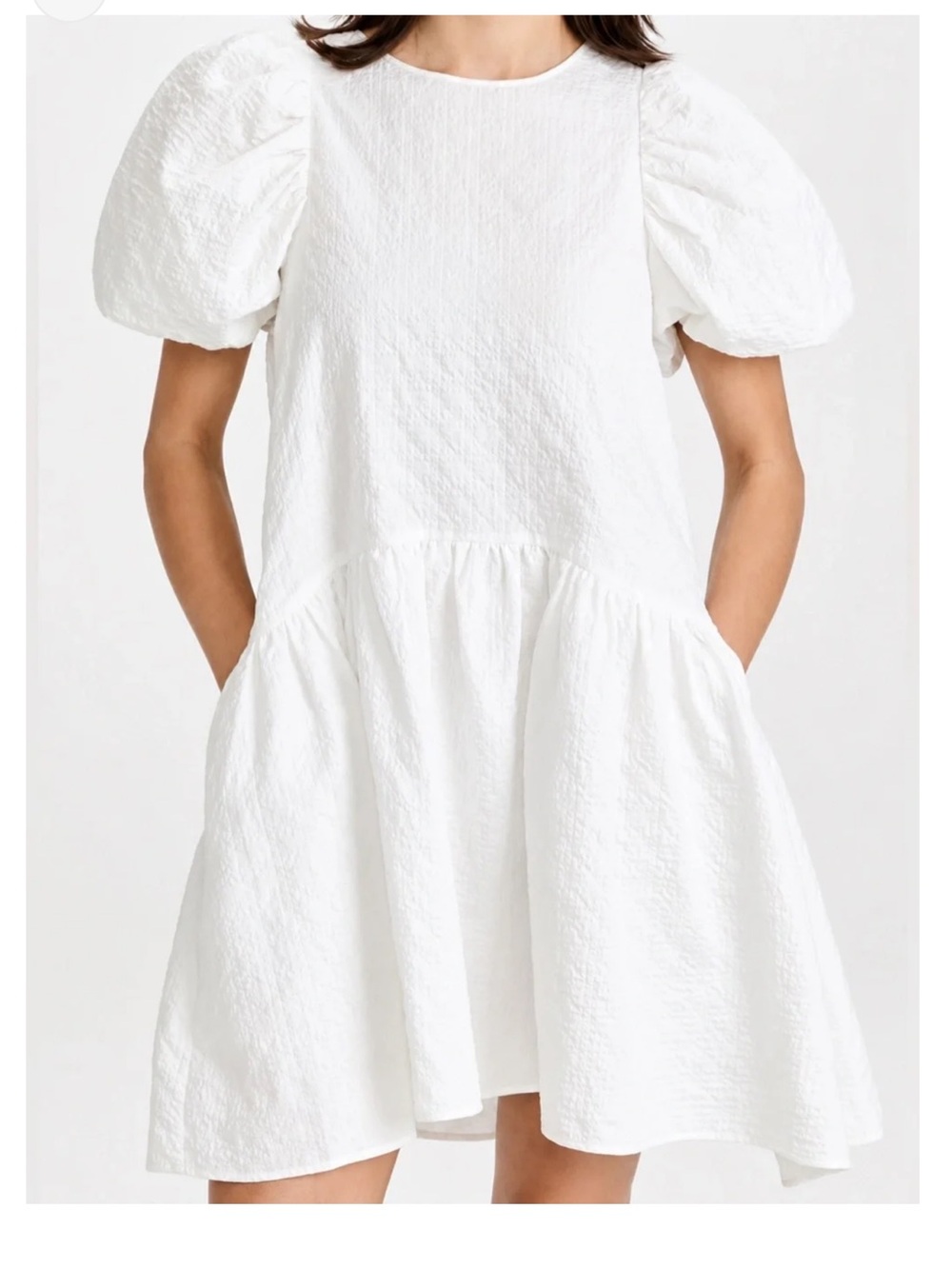 English Factory White Puff-Sleeve Mini Dress